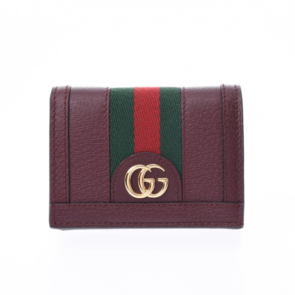 GUCCI Ophidia Compact Wallet Bordeaux Purple Red Leather Bi fold
